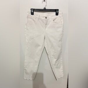Talbots White Straight Leg Capri Jeans Embroidered Cuffs